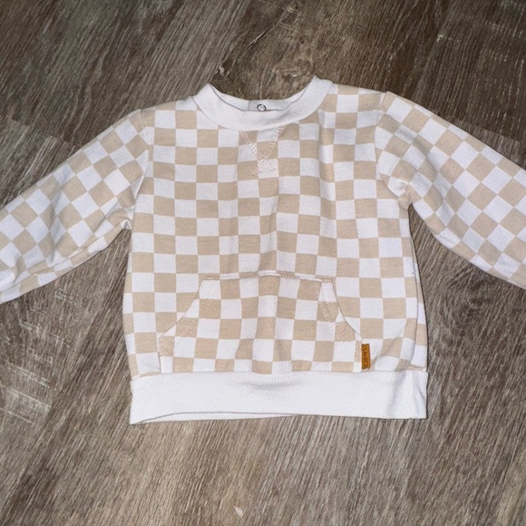 Kids Checkered Tan and White Sweatshirt-Lila and Jack - Picture 1 of 6